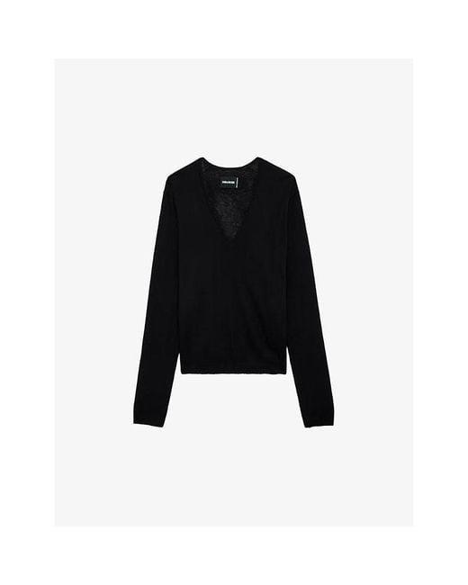 Zadig & Voltaire Black Rivy Embroidered-Wings Cashmere Jumper
