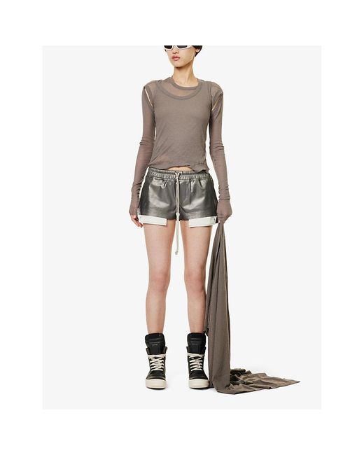 Rick Owens Gray Round-neck Cut-out Cotton Top