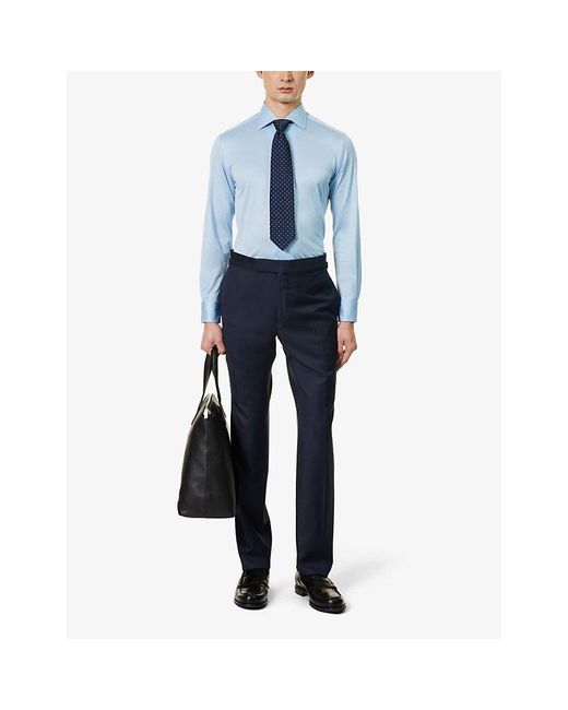 Corneliani Blue Spread-collar Long-sleeved Regular-fit Cotton Shirt for men