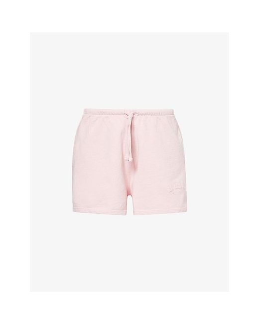ADANOLA Pink Varsity Applique Washed Cotton Shorts