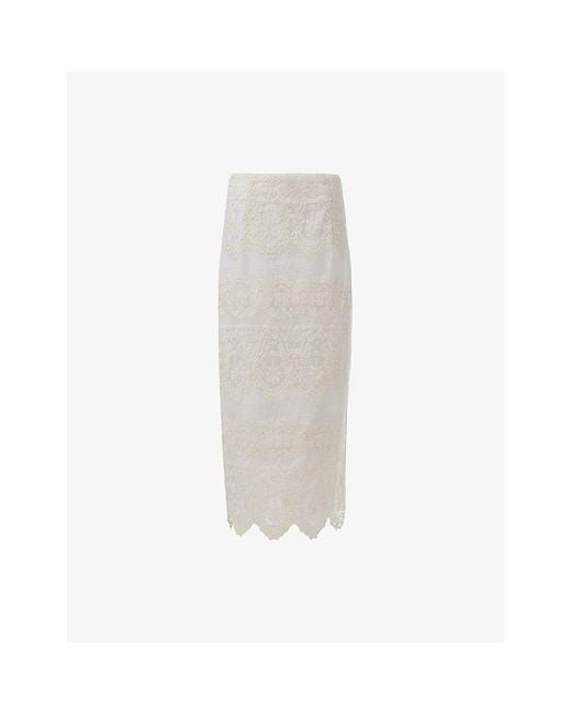 eem White Pencil Lace Midi Skirt