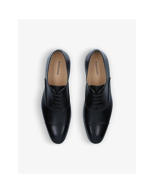Magnanni Shoes Black Lace-Up Leather Oxford Shoes for men