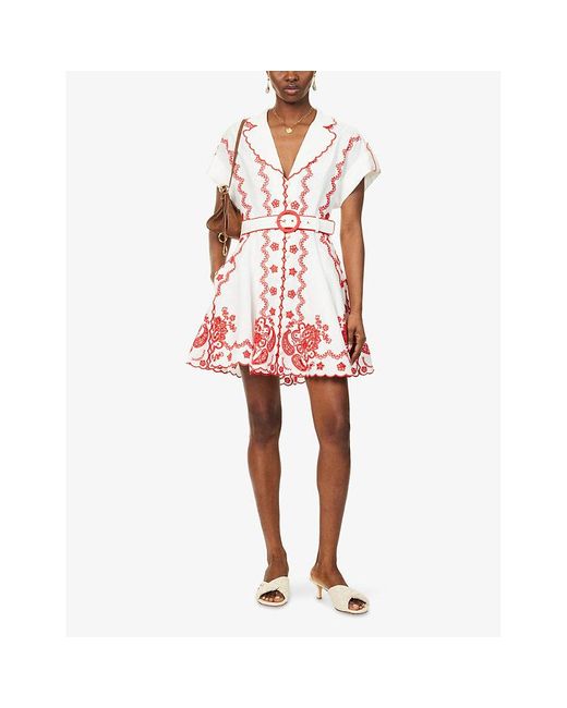 Zimmermann Lucky Embroidered Linen Mini Dress | Lyst
