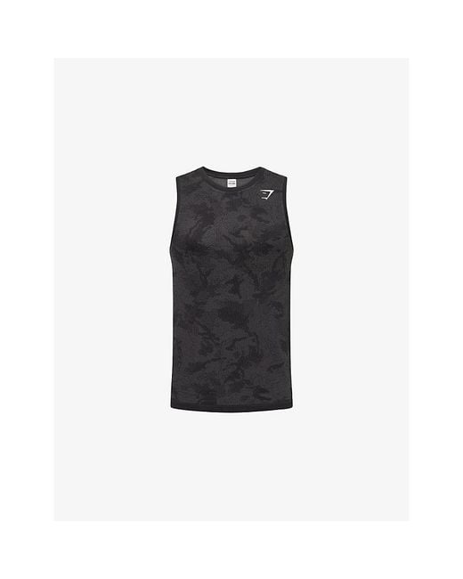 GYMSHARK Black Geo Seamless Stretch-Woven Tank Top for men