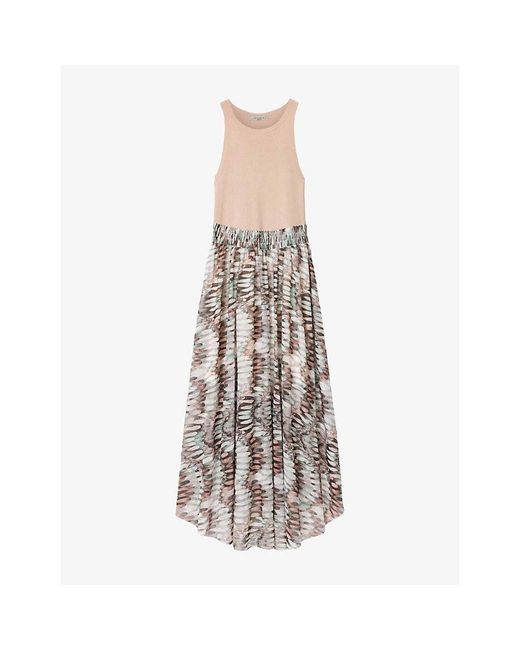 AllSaints Multicolor Zenia Contrast-Skirt Knitted-Woven Maxi Dress