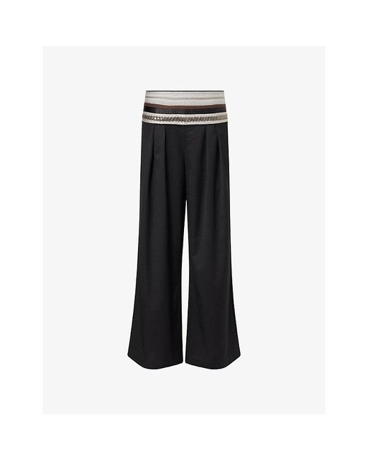 Abadia Black Sadu Bead-Embellished Wool-Blend Trousers