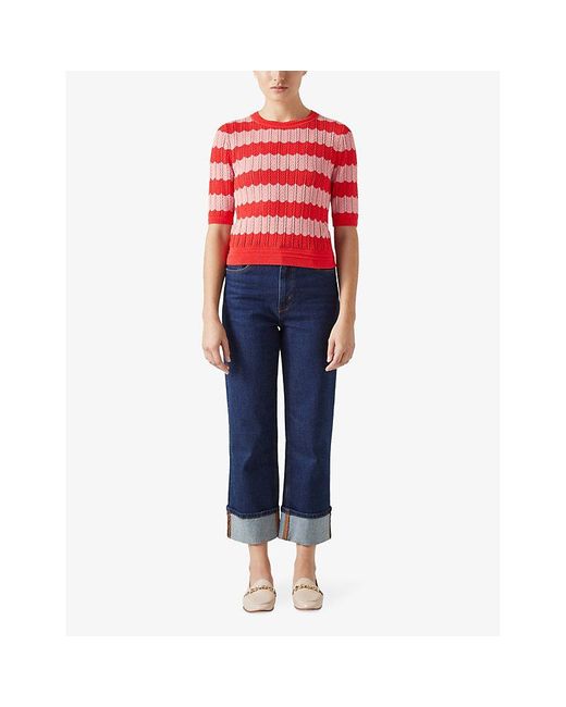 L.K.Bennett Red Cinzia Stripe-pattern Cotton-blend T-shirt