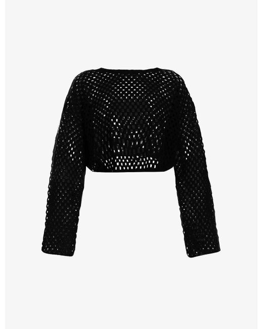 Anine Bing Rubin Semi-sheer Boxy-fit Cotton-knit Jumper in Black | Lyst ...