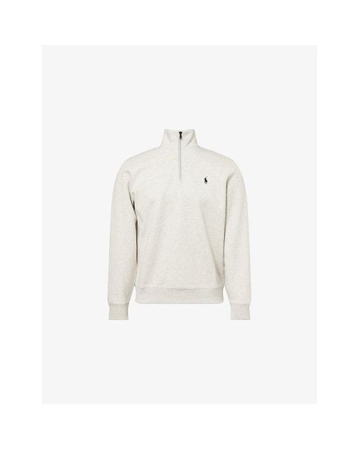 Polo Ralph Lauren White Embroidered-Logo Long-Sleeve Cotton-Jersey Sweatshirt for men