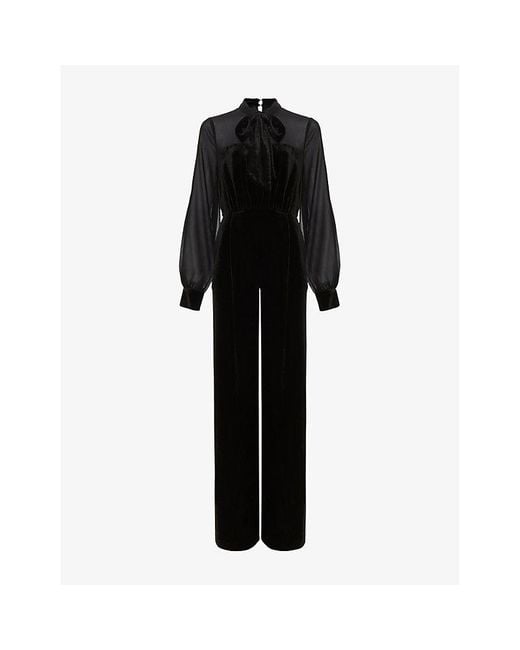 Phase Eight Black Magie Tie-Neck Long-Sleeve Woven Jumpsuit