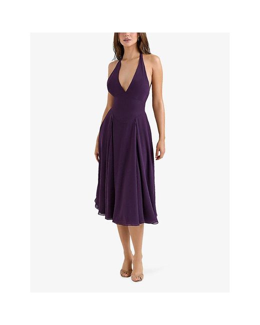 House Of Cb Purple Solada Halter Georgette Woven Sundress Xs (D-E Cup)