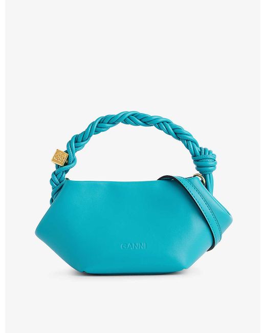 Ganni Blue Bou Mini Leather-blend Top-handle Bag