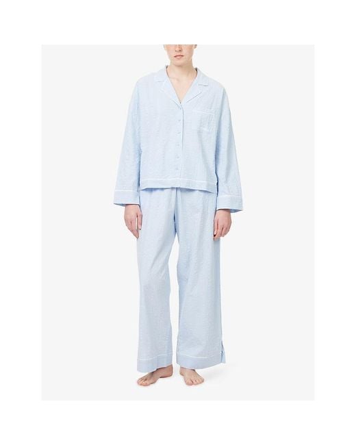 Lounge Underwear Blue Textured Cotton Pyjama Shirt