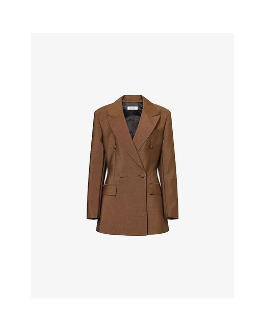 RÓHE Frames Brown Padded-Shoulder Hourglass-Waist Wool-Blend Blazer
