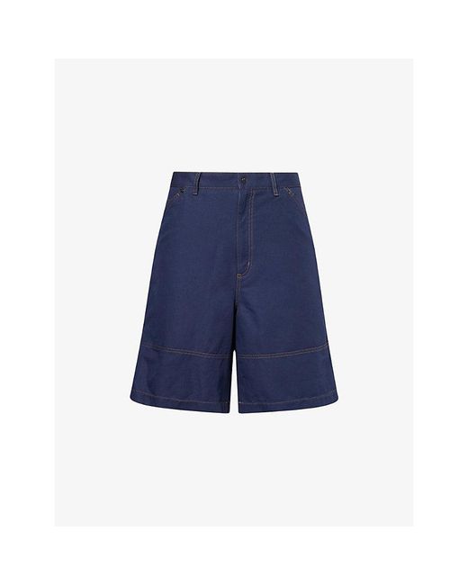 Moncler Blue Contrast-Stich Cotton And Linen-Blend Cargo Shorts for men