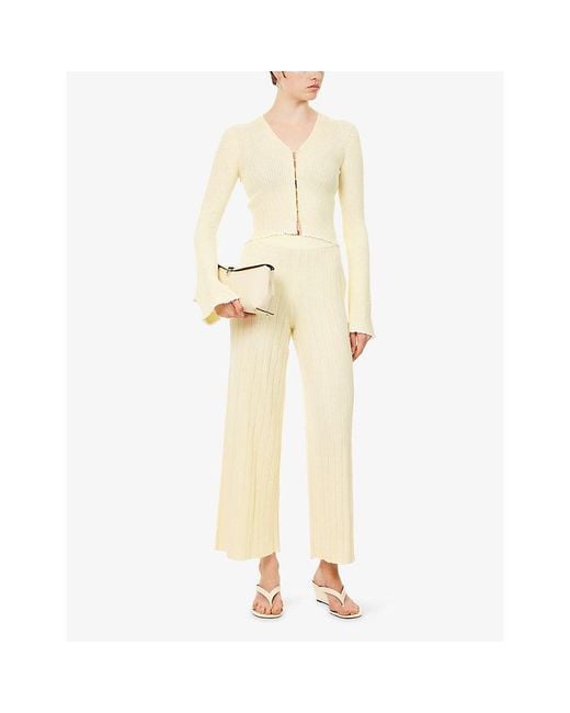 Yasmina Q Yellow Lourdes Wide-Leg Knitted Trousers