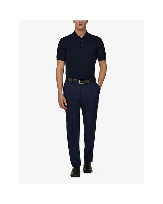 Boggi Blue Slim-Fit Short-Sleeve Cotton And Silk-Blend Polo for men