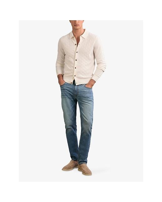 Reiss White Gideon V-Stitch Wool Knitted Cardigan for men