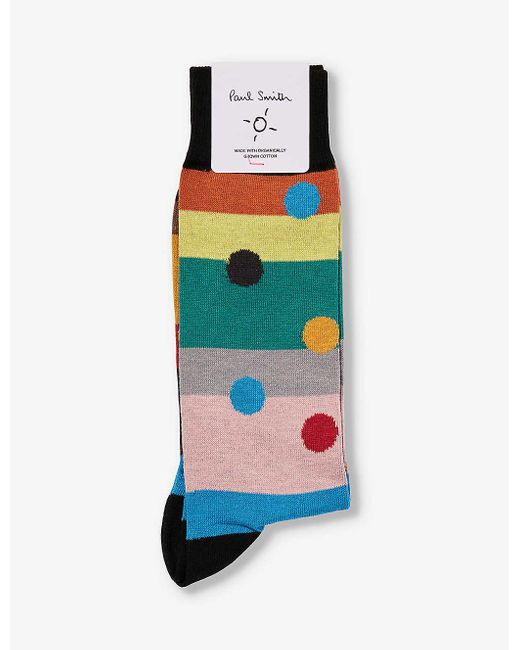 Paul Smith White Enrique Stripe And Spotty Stretch-organic-cotton Blend Socks for men