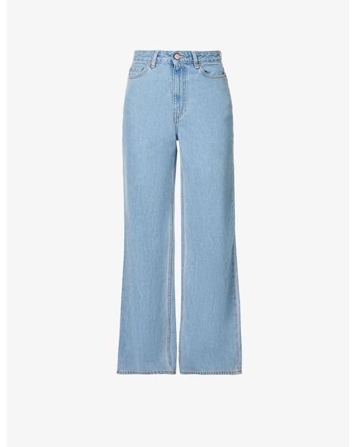 Ganni Magny Wide-leg High-rise Organic-cotton Denim Jeans in Blue | Lyst