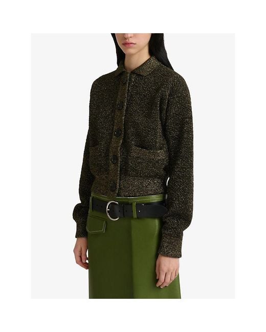 Marni Black Metallic-Weave Knitted Virgin-Wool Cardigan