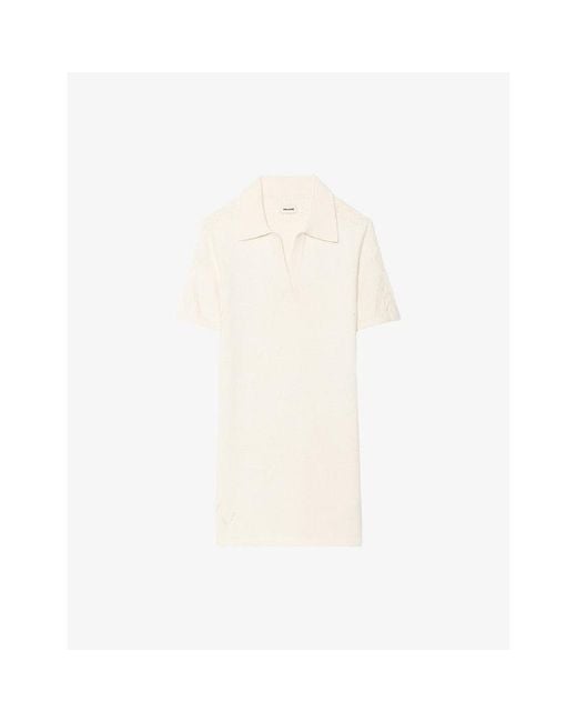 Zadig & Voltaire White Lulu Polo-Collar Knitted Mini Dress