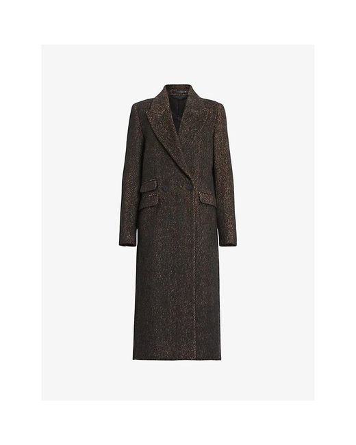 AllSaints Black Elyria Slim-fit Textured Woven Coat