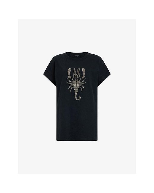 AllSaints Black Scorpion Imogen Boy Bead-embellished Organic-cotton T-shirt