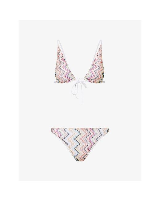 Missoni White Chevon-Pattern Triangle Bikini Set