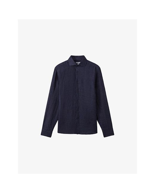 Reiss Blue Ruban Cutaway-Collar Regular-Fit Linen Shirt for men