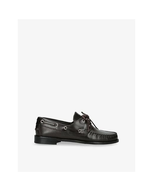 Aeyde Black Harris Leather Moccasin Flats