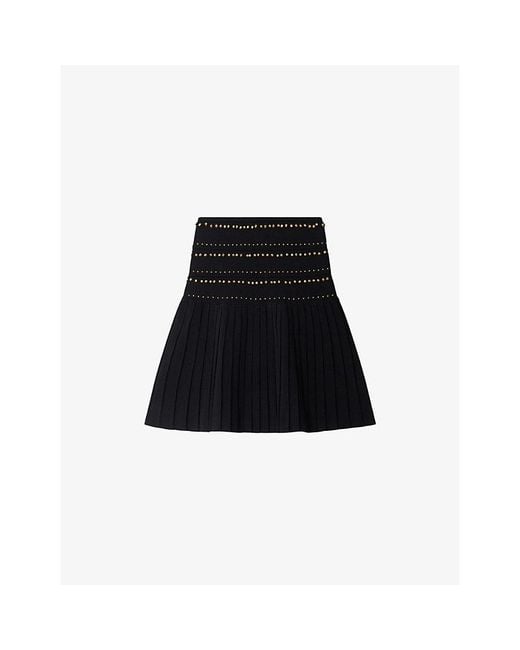 Sandro Black Stud-Embellished Flared Knitted Mini Skirt