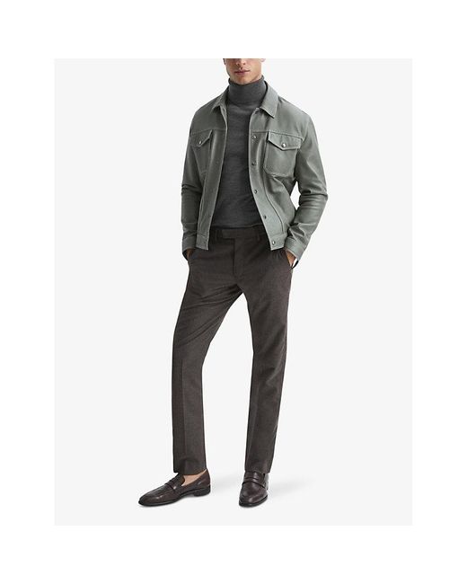 Reiss Gray Caine Merino Wool Slim Fit Turtleneck Sweater for men