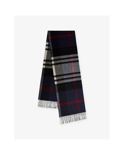 Mulberry Blue Small-Check Merino-Wool Scarf