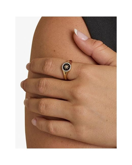 Astrid & Miyu Metallic Star 18Ct Plated, Cubic Zirconia And Agate Signet Ring