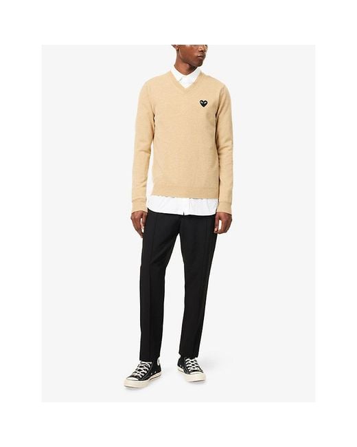 COMME DES GARÇONS PLAY Natural Heart-Appliqué Crewneck Wool Knitted Jumper for men