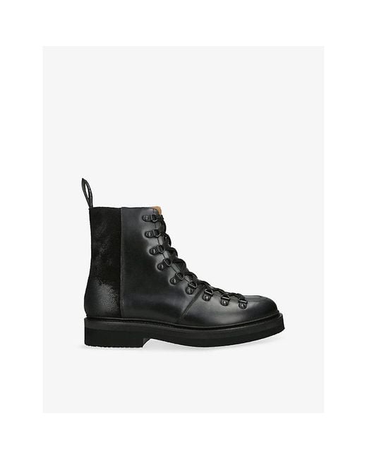 GRENSON Black Brady Leather And Suede Hiking Boots for men