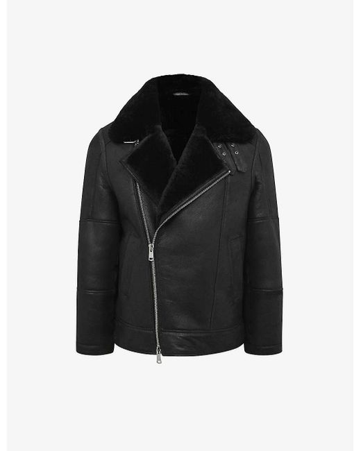 Reiss Aka Oversizedcollar Sherpalined Suede Biker Jacket X in Black for Men Lyst UK