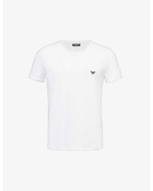 Emporio Armani White Essential Logo-embroidered Cotton-jersey T-shirt for men