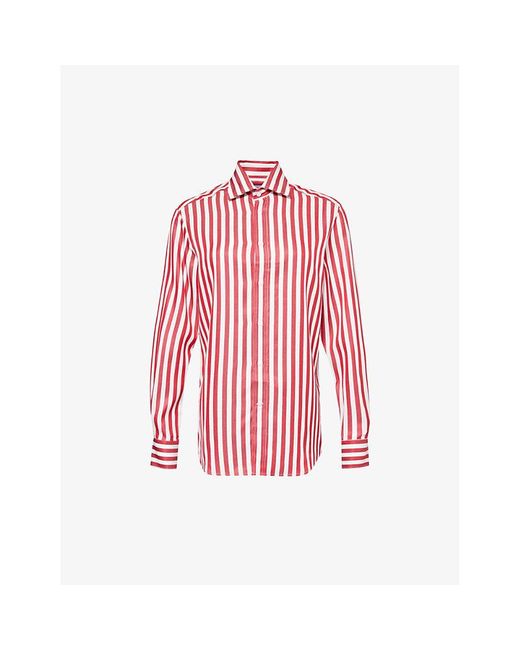 With Nothing Underneath Red The Boyfriend Striped Woven Shirt