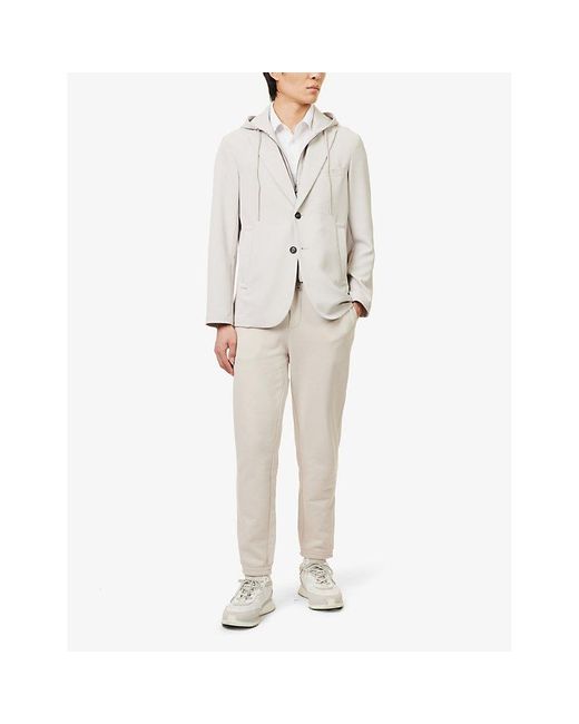 Emporio Armani White Hooded Single-breasted Stretch-woven Jacket for men