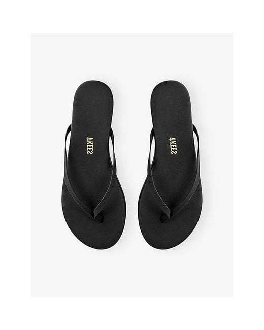 TKEES Black Lily Platform Leather Flip-Flops