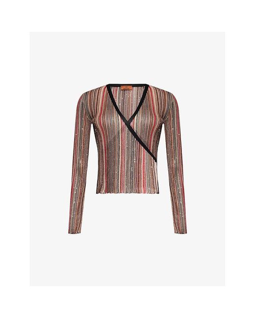 Missoni Brown Striped Sequin-embellished Knitted Top