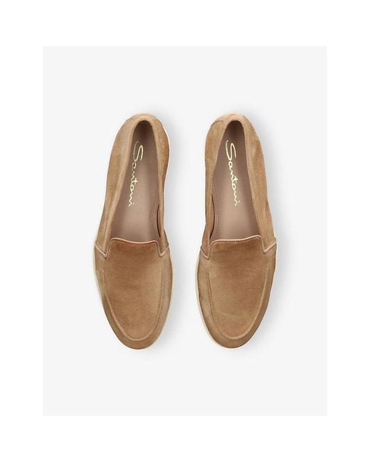 Santoni Natural Malibu Suede Loafers