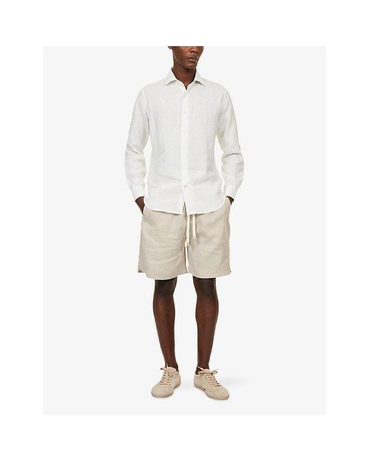 Eleventy White Long-Sleeve Dandy Linen Shirt for men