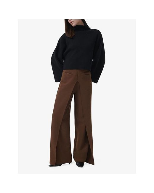 eem Brown Drape-Panel Wide-Leg Woven Trousers