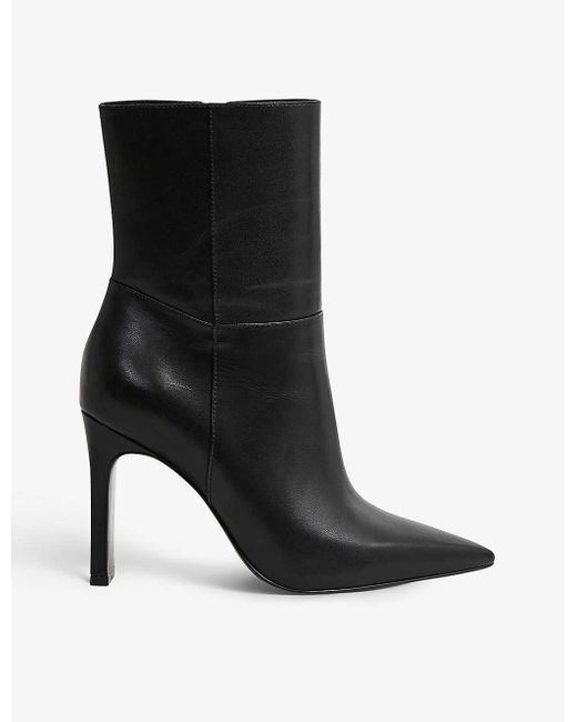 Reiss Black Vanessa Heeled Leather Ankle Boots