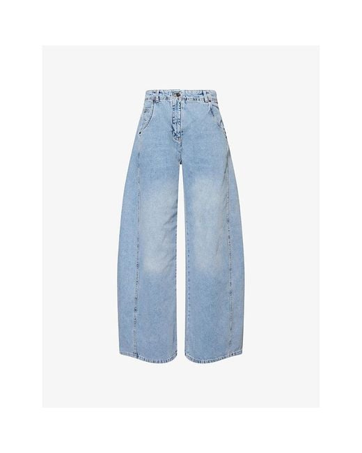 ME+EM Blue Engineered Wide-Leg Denim Jeans