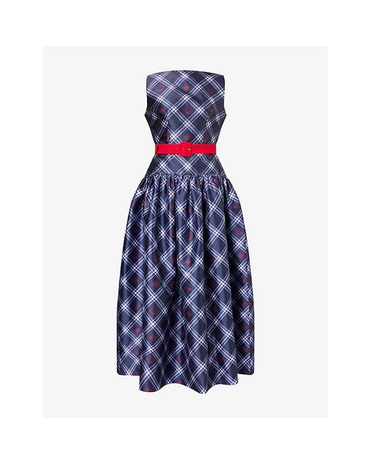 Ara Blue Fit-And-Flare Brand-Print Satin Maxi Dress