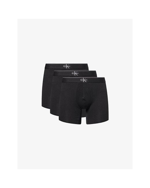 Calvin Klein Black Graphic Monogram Pack Of Three Stretch-Cotton Boxer Briefs for men